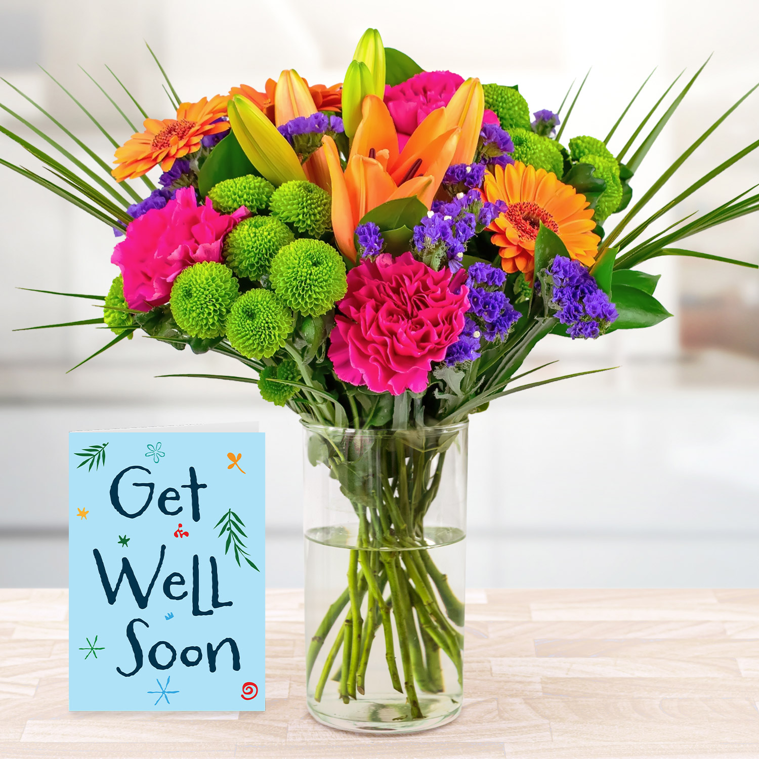 Colourful Carnival with Get Well Soon Card | B&M Flowers