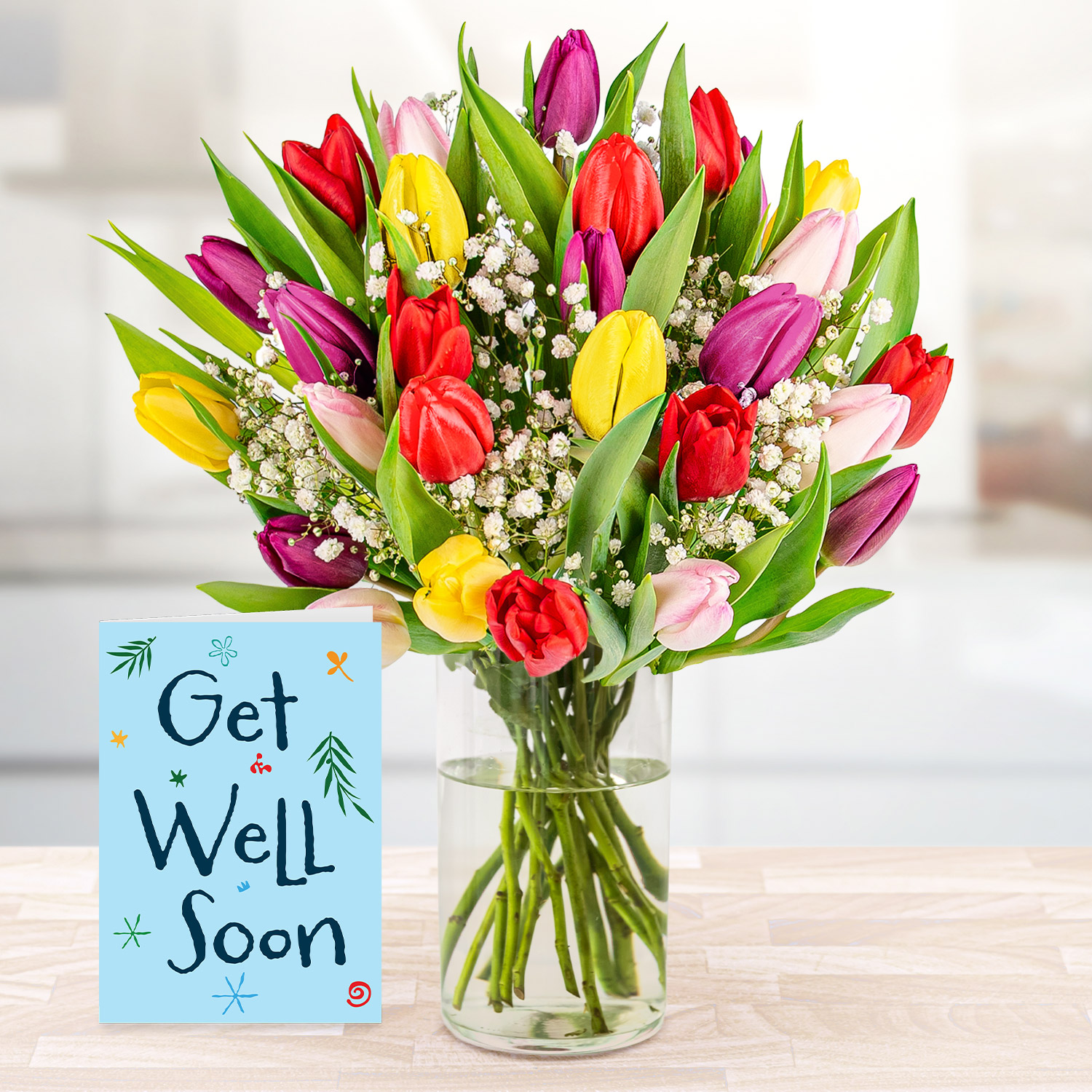 Bold Tulips with Get Well Soon Card | B&M Flowers
